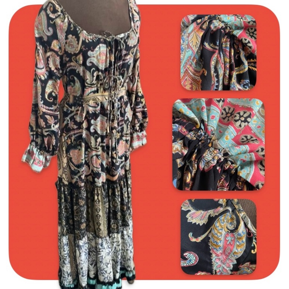 Karma Highway NWOT maxi dress, Boho, gypsy festival Paisley rich colors ruffle - Picture 2 of 16